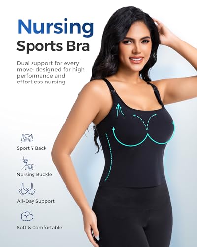 Nursing Sports Bra Breastfeeding Crop Tank Tops with Built in Bra - size: Medium