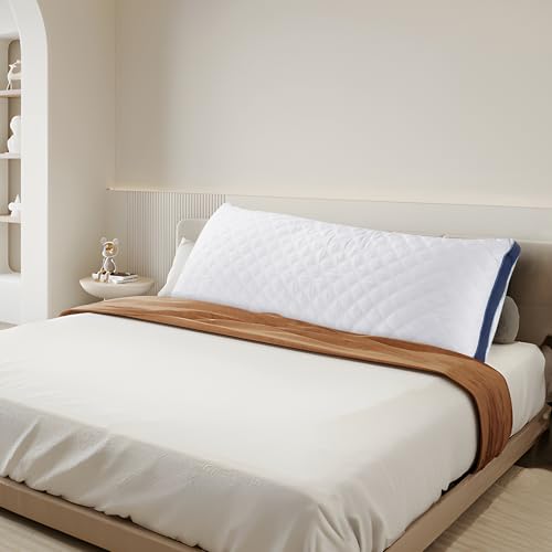 Oubonun Full Body Pillow for Side Sleeper, Adjustable Firm Long Bed Pillow - color: White-navy Blue Side