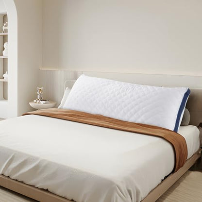 Oubonun Full Body Pillow for Side Sleeper, Adjustable Firm Long Bed Pillow - color: White-navy Blue Side
