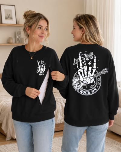 Women's Maternity Nursing Sweatshirt with Double Zipper for Breastfeeding - color: Rock-black, size: XX-Large