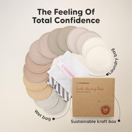 14-Pack Reusable Nursing Pads for Breastfeeding (Neutrals, L 4.8") - color: Neutrals, size: Large 4.8"