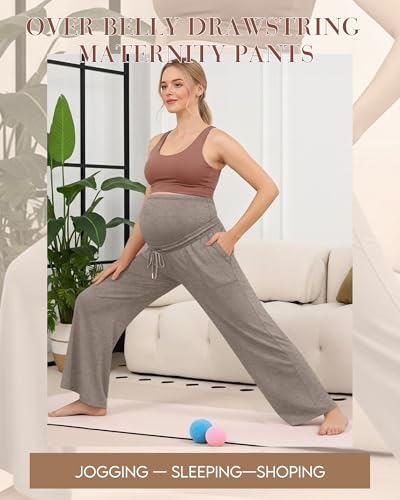 3 Pack Women's Maternity Casual Pants - color: Cream Gray, Light Coffee, Brown, size: X-Large