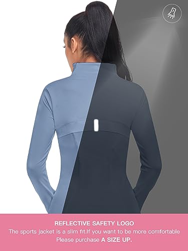 VUTRU Women's Workout Yoga Jacket Full Zip Running Athletic Track Jacket - color: Back Mesh Vent Light Blue, size: X-Small
