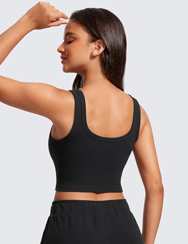 CRZ YOGA Ribbed U Neck Crop Tank Tops - color: Black, size: XX-Small