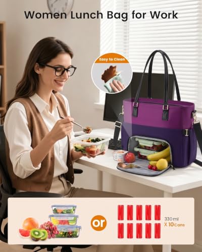 LOVEVOOK Lunch Tote Bag for Women, Work Laptop Bag with Lunch Compartment - color: Dark Purple-Lunch, size: 15.6 Inch