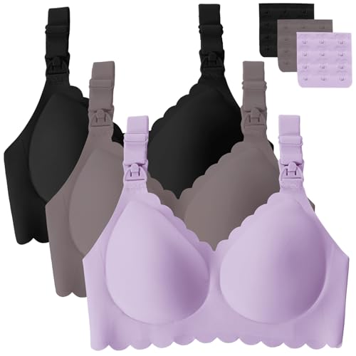 Gailife 3 Pack Nursing Bras for Breastfeeding Seamless Maternity Sleep Bra - color: Black/Grey/Purple, size: Small