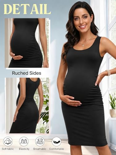 BBHoping Women's Summer Sleeveless Maternity Dress for Baby Shower - color: Black, size: Medium