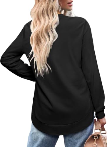 OFEEFAN Womens Sweatshirt Crewneck Long Sleeve Shirts High Low Tops Curved Hem - color: B-black, size: Medium