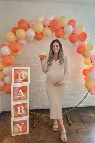 OUGES Women's Wool Maternity Sweater Dress Button Fall Baby Shower Dress - color: Apricot, size: X-Large