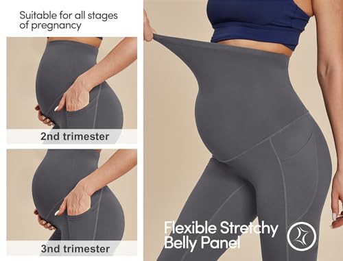 Fleece Lined Maternity Pants for Women Soft Maternity Leggings Over Belly - color: Dark Gray, size: X-Large
