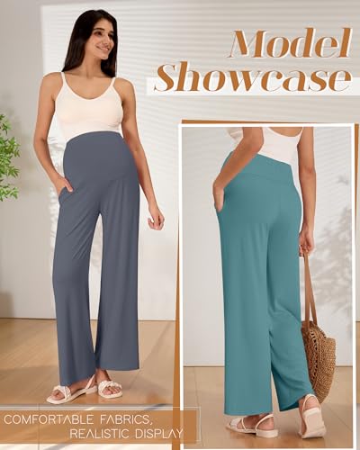 3 Pack Women's Maternity Lounge Pants with Pockets - color: Gray, Purple, Turquoise, size: Large