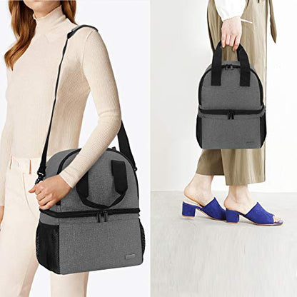 Teamoy Double Layer Breast Pump Tote Bag with Cooler Compartment, Gray - color: Gray