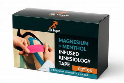 Magnesium & Menthol Kinesiology Tape – 2 Rolls Precut with Dispenser – Black