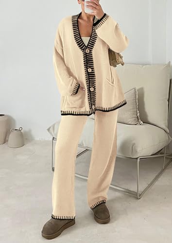 PRETTYGARDEN Women's Fall 2 Piece Knit Sweater Lounge Set - color: Beige, size: Large