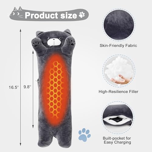 Noodle Cat Heating Pad, USB Electric Warm Pillow Gift for Women - color: Grey Noodle Cat Heating Pad