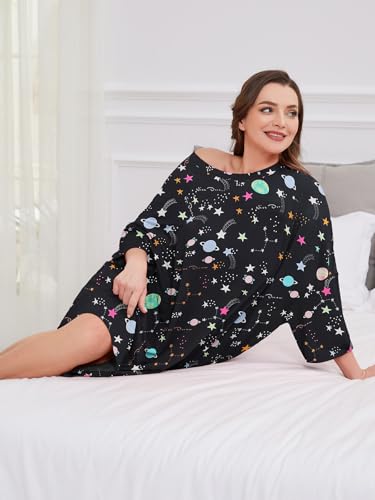 CRIPOM Plus Size Moo Moos for Women Oversized Sleep Shirts with Pockets - color: Star Universe