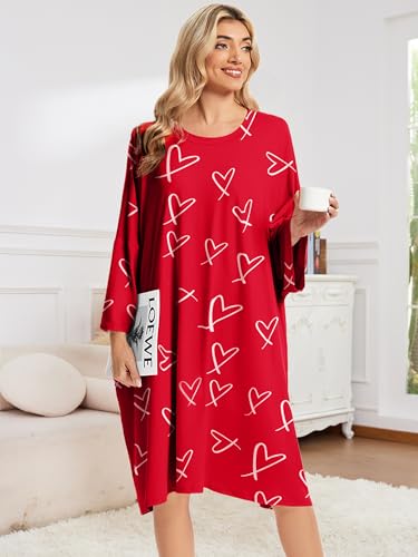 CRIPOM Plus Size Moo Moos for Women Oversized Sleep Shirts with Pockets - color: Red Heart