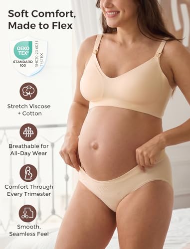Momcozy Maternity Underwear, V-Front Seamless Under-Bump Panties, 4-Pack - size: Medium