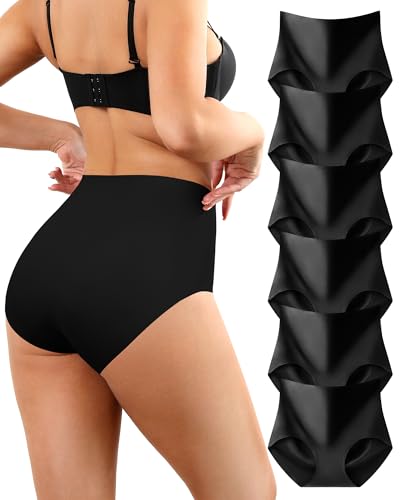 LEVAO Seamless High Waisted Underwear for Women No Show Full Coverage Briefs Stretchy Invisible Panties Pack of 6 - color: 6 Pack-black, size: Medium