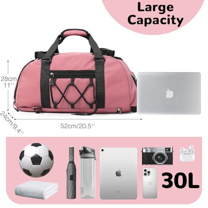 Womens Gym Bag, 30L Medium Size Sports Duffle Bag Backpack, Pink