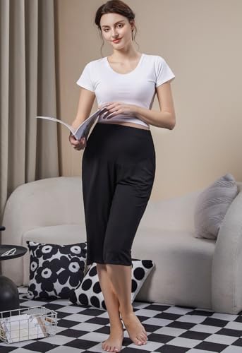 Maternity Lounge Capri Pants, Maternity Cropped Capri Pregnancy, Light Relaxed Soft Touch Trousers with Pockets - color: Black, size: X-Large
