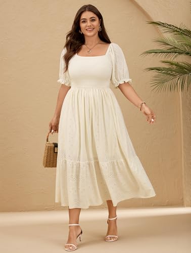 CICIDUDU Plus Size Casual Summer Milkmaid Maxi Dresses for Curvy Women - color: Beige, size: XX-Large Plus