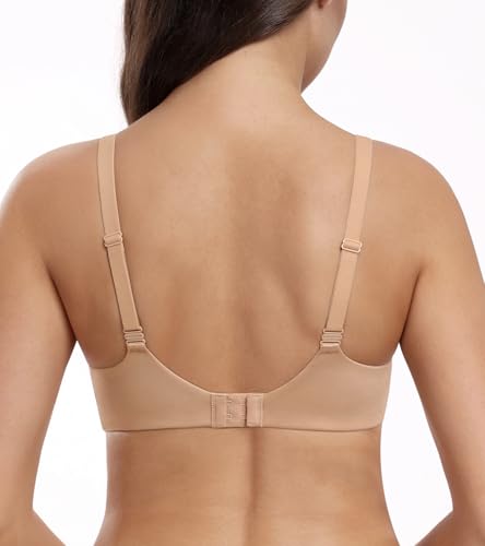 HACI Women's Push Up Padded Plunge Seamless Everyday Bra - color: Beige, size: 36D