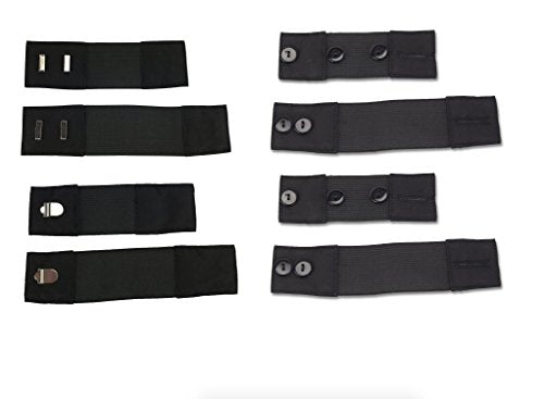 Self-Adjusting Button & Hook Waist Stretch Extender Helps Save on Maternity Clothes (8-pk: 2 x Small Hook+Button, 2 x Large Hook+Button) Black