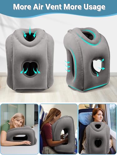 Maliton Inflatable Travel Pillow for Airplane (Dark Grey) - color: Dark Gray