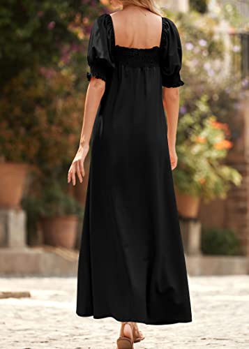 KIRUNDO Women Summer Maxi Dress Puff Sleeve Long Dresses - color: Black, size: Medium