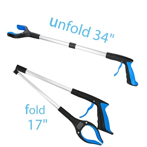34" Grabber Tool - 2 Pack 34 Inch Long Foldable Grabbers for Elderly Grab It Reaching Tool with Rotating Jaw +Magnets, Grabber Pickup Tool, Heavy Duty Grabber Reacher Tool