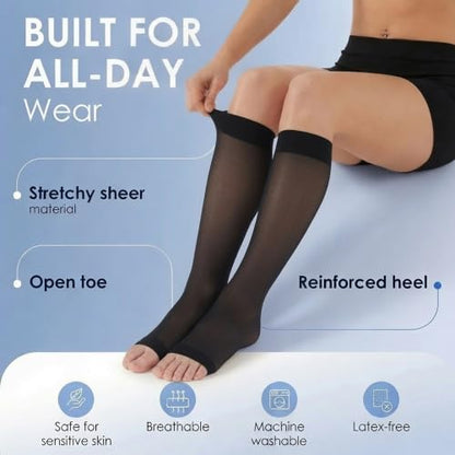 ABSOLUTE SUPPORT 3 Pairs Women Sheer Compression Socks 15-20mmHg - color: Black, size: 5X-Large