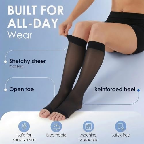 ABSOLUTE SUPPORT Women Knee High Compression Socks 15-20mmHg, Black, 2XL - color: Black, size: 2X-Large