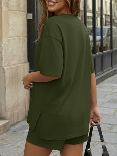 Trendy Queen Women's 2 Piece Summer Matching Set Lounge Wear with Pockets - color: Army Green, size: Large