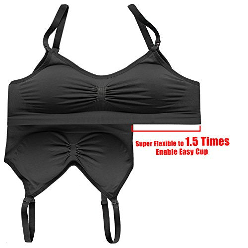 HOFISH 3PACK Full Bust Seamless Nursing Maternity Bras Bralette S-XXL with Extra Bra Extenders & Clips - color: Black, size: Medium