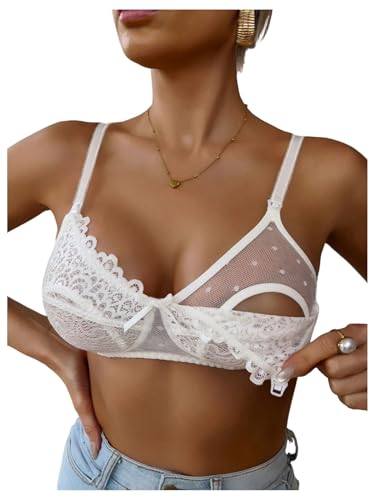 MakeMeChic Women's Nursing Bras for Breastfeeding Lace Maternity Lingerie - color: White B, size: X-Large