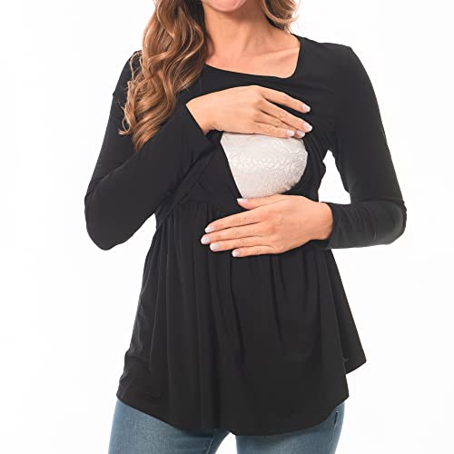 Bearsland Women’s Scoop Neck Nursing Top - color: Black, size: Small