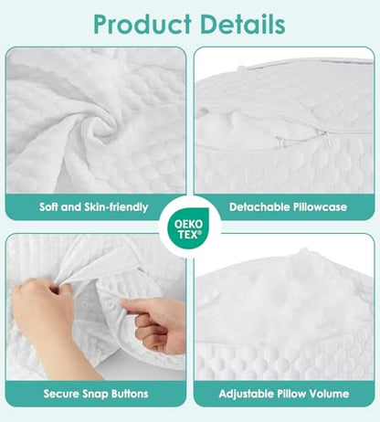 Pregnancy Pillow Cooling for Sleeping Adjustable Support Maternity Pillow - color: All White