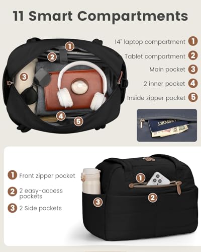 Pritent Puffer Travel Duffle Bag Waterproof Carry On Duffel Weekender Bag - color: Black
