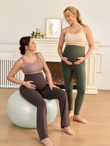 MOMANDA Flared Maternity Leggings 31.5" - color: Clay Brown, size: Medium