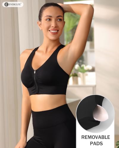 Women's Zip Front Post-Surgery Sports Bras, Wireless Padded Mastectomy Bra - color: Black 3 Pack, size: Medium