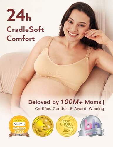 HOFISH Maternity Nursing Bras for Breastfeeding, 3 Pack Pregnancy Deep V Neck Wireless Bra with Extenders & Clips - color: 3pcs/Pack (Push Up:pink-black-beige), size: Medium