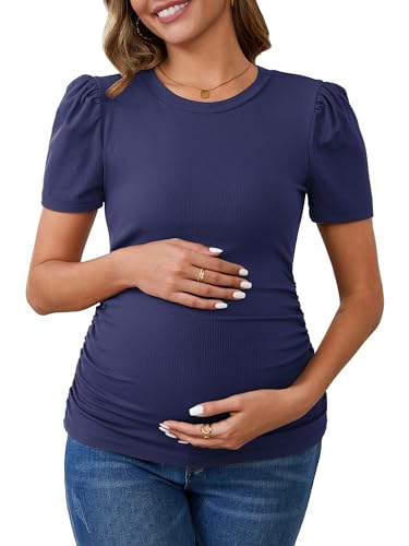 Maternity Work Tops Business Blouse Office - color: Navy, size: Large