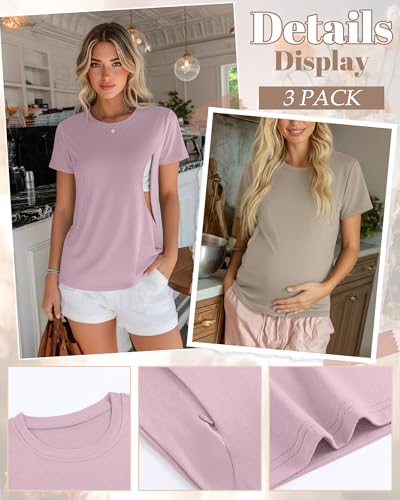 Oakgarden 4 Pack Nursing Breastfeeding Shirts - color: Purple, Light Khaki, White, Black, size: X-Large