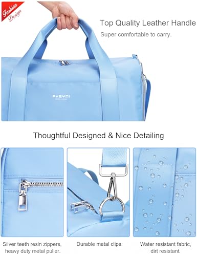 19" Blue Personal Gym Bag for Women,with Shoe Compartment & Wet Pocket - color: Blue, size: 19" Medium Size