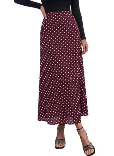 BLENCOT Womens High Waisted Long Mesh Polka Dot Maxi Skirt - color: Dot Burgundy, size: Medium