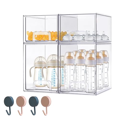 Baby Bottle Organizer with Hooks - 4 Pack Stackable Storage Drawer - color: 4PCS-2 High+2 Small
