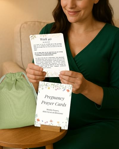 Pregnancy Prayer Cards - Pregnancy Gifts for Expecting Mom, First Trimester Essentials with Bible Verses, Weekly Development Milestones