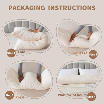 WhatsBedding Memory Foam Body Pillow with Cover, Long Bed Pillow for Adults - color: White Pillow+ Sherpa Beige Pillowcase