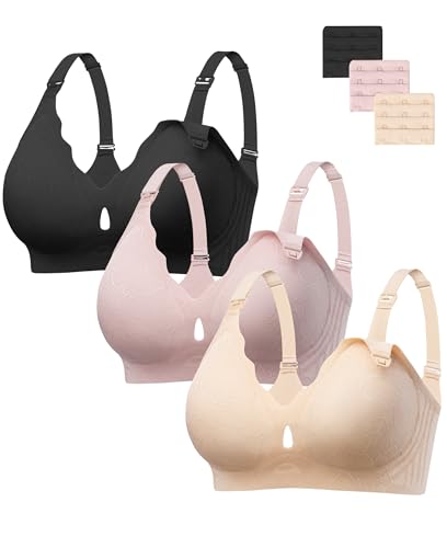HBselect Nursing Bras for Breastfeeding 3 Pack Women Maternity Jelly Bras - color: 3pack(black/Nude/Pink), size: Medium